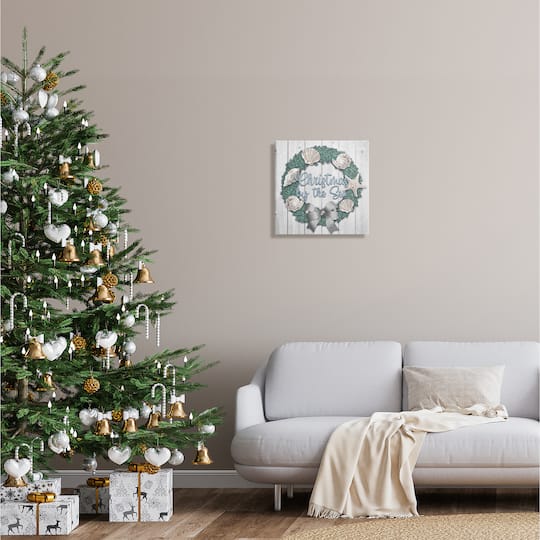 Stupell Industries Christmas By The Sea Nautical Wreath Canvas Wall Art